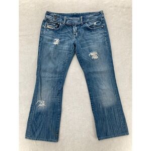 Diesel Jeans Women's 31 Bootcut Medium Blue Denim Distressed Low Rise Grunge Y2K
